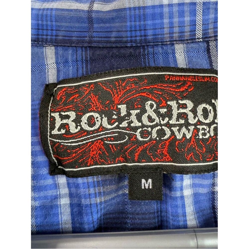 Rock and roll cowboy shirt plaid blue Button-Down Casual Shirt Blue Plaid - Picture 6 of 8